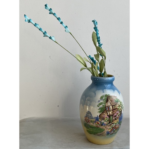 T. Lawrence Falcon Ware Vase #5171 Cottage Lupines England Vintage 1930s 7x5" - Picture 2 of 10
